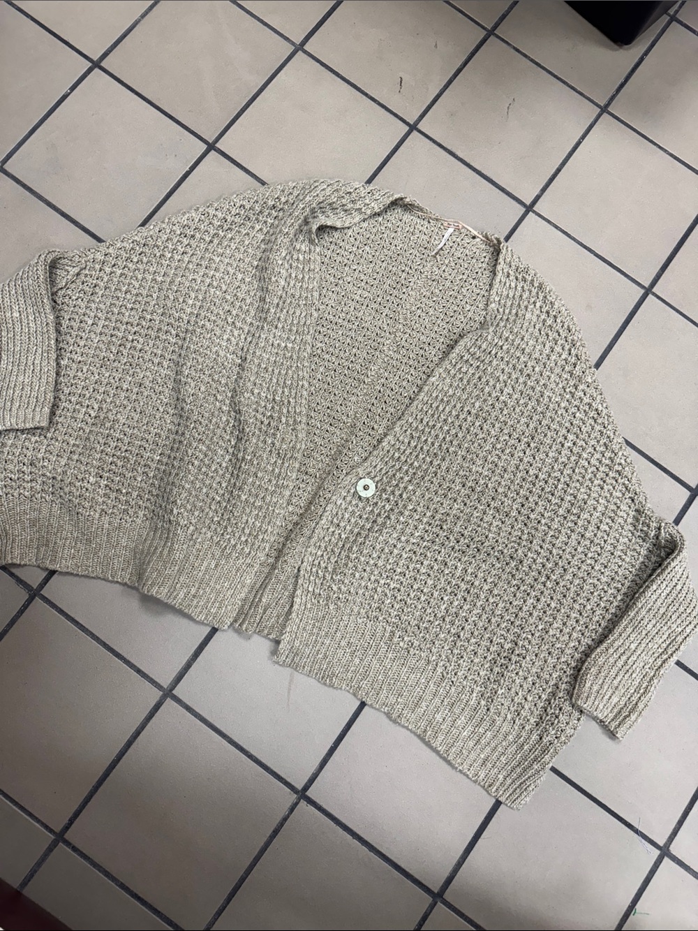 Free People Chunky Waffle-Knit Open Cardigan - Beige